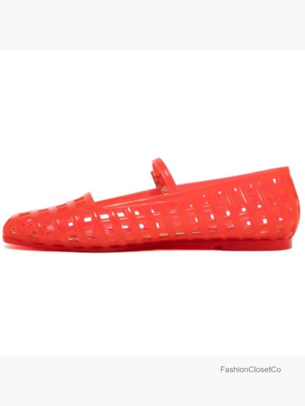 Caged Lattice Jelly Mary Jane Flats with Crown Charm, Breathable Summer Shoes - Picture 3 of 7